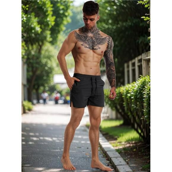 Men's Gym Workout Shorts Quick Dry 3 Inch Running Training Zip Pocket Towel - Picture 6 of 7